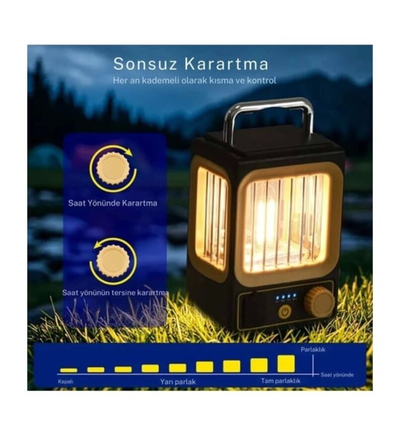 Tasarım Şarj Edilebilir LED Rustik Kamp Doğa Işıldağı Fener