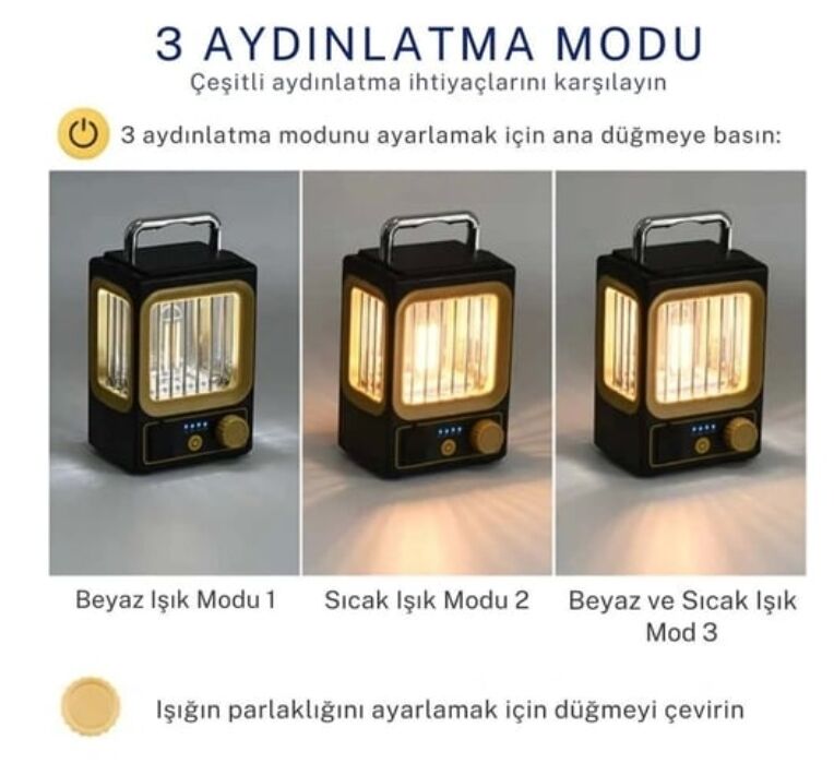 Tasarım Şarj Edilebilir LED Rustik Kamp Doğa Işıldağı Fener