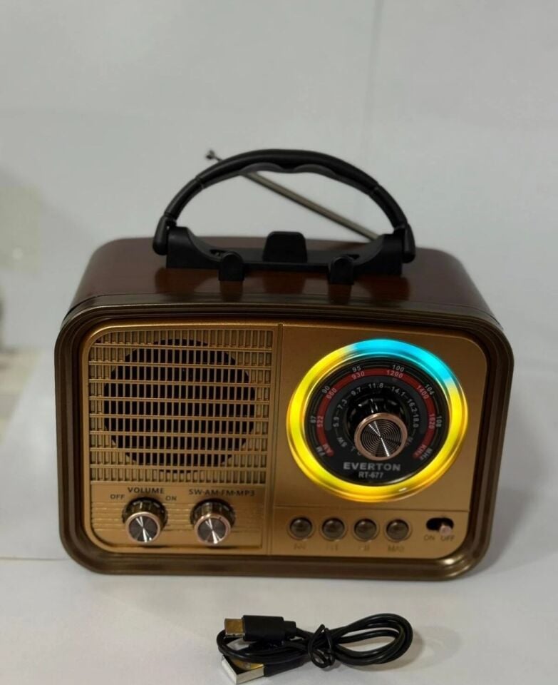 Tasarım Nostaljik Radyo Taşınabilir Retro Radyo , Bluetooth, AM/FM, USB, MP3, Renkli LED, Vintage Ahşap Tasarım