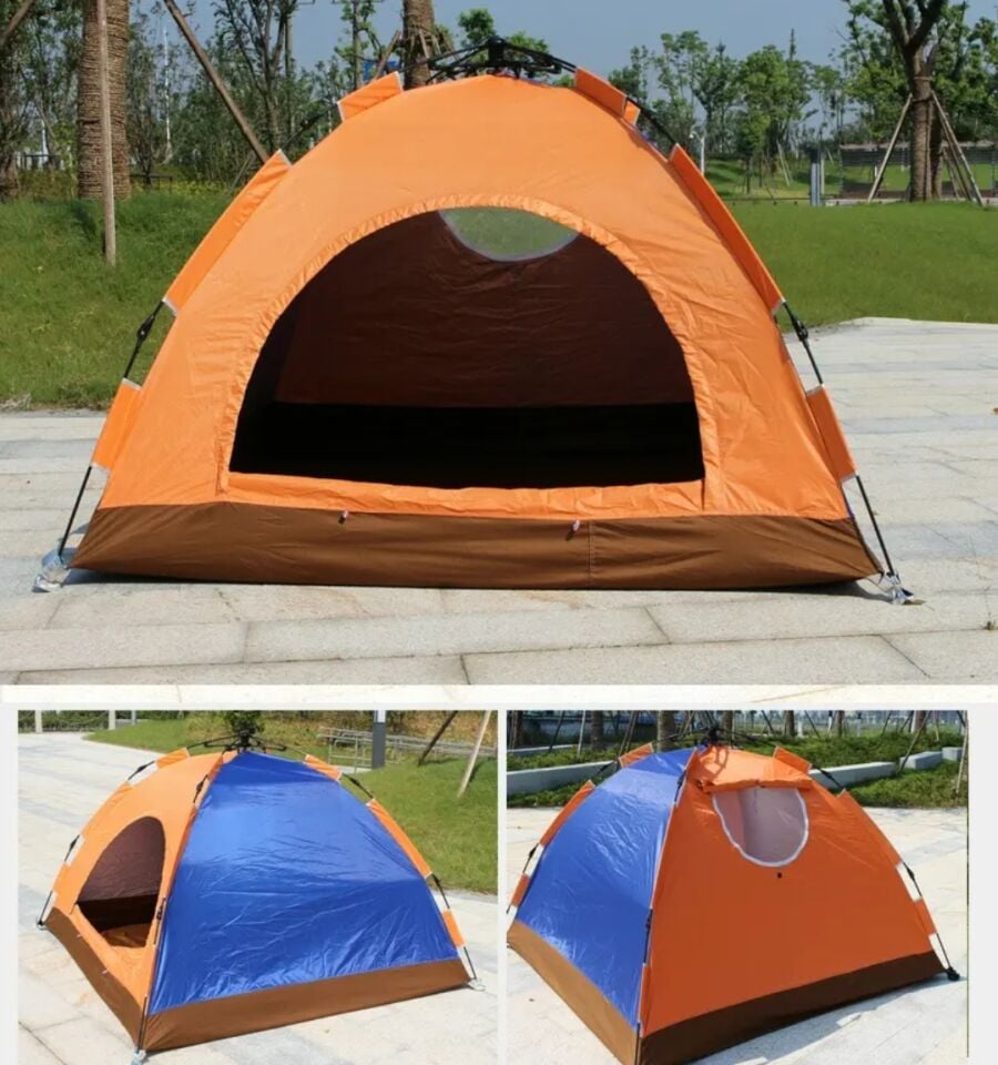 Kamp Doğa Deprem Çadırı Otomatik Kurulum Tek Katmanlı 4 Kişilik Çadır Turuncu