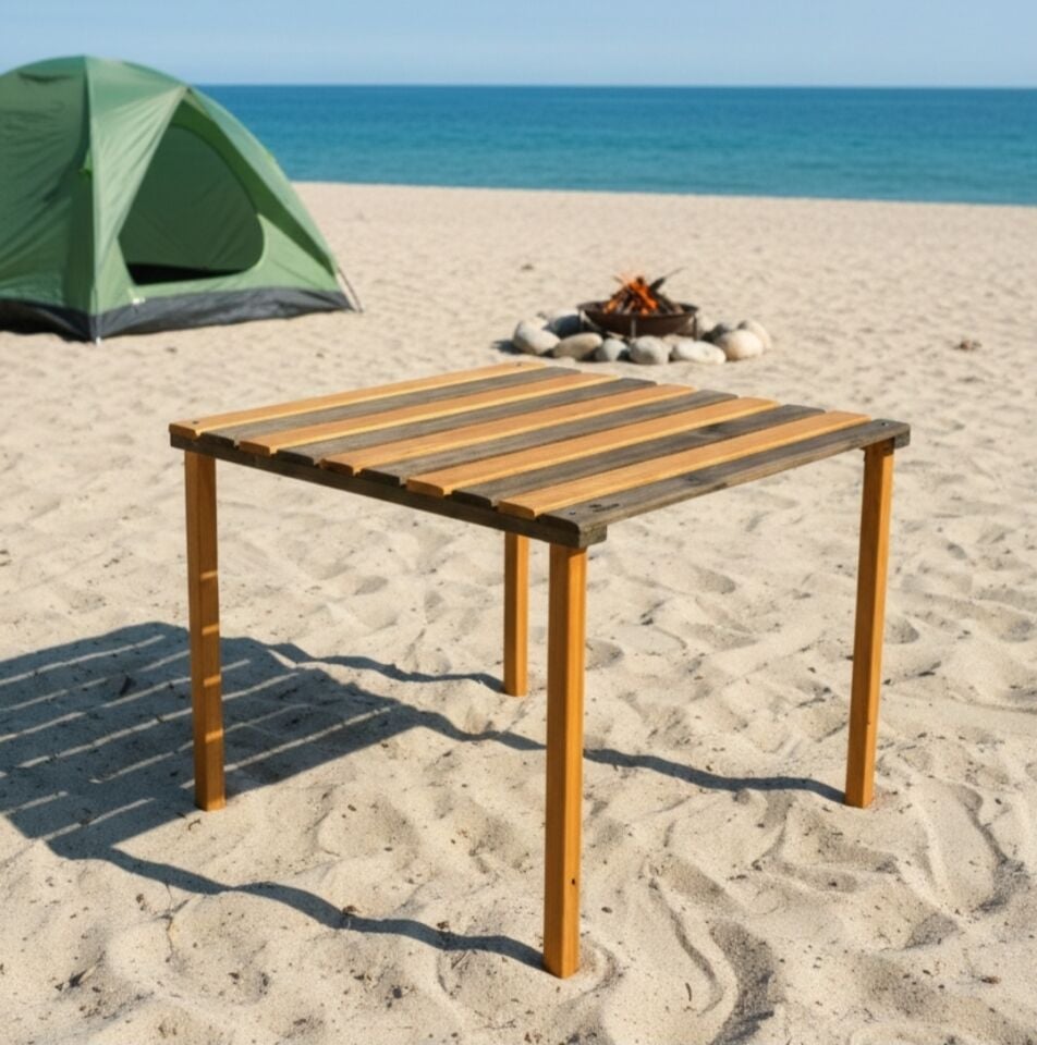 Katlanabilir Kamp Doğa Piknik Balkon Masası Katlabilir İki Renkli Tasarım 50×50cm