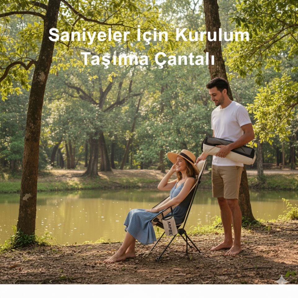 Katlanabilir Taşınabilir Baş Destekli Hafif ve Dayanıklı Kamp Balıkçı Doğa Sandalyesi Lüx1 Krem