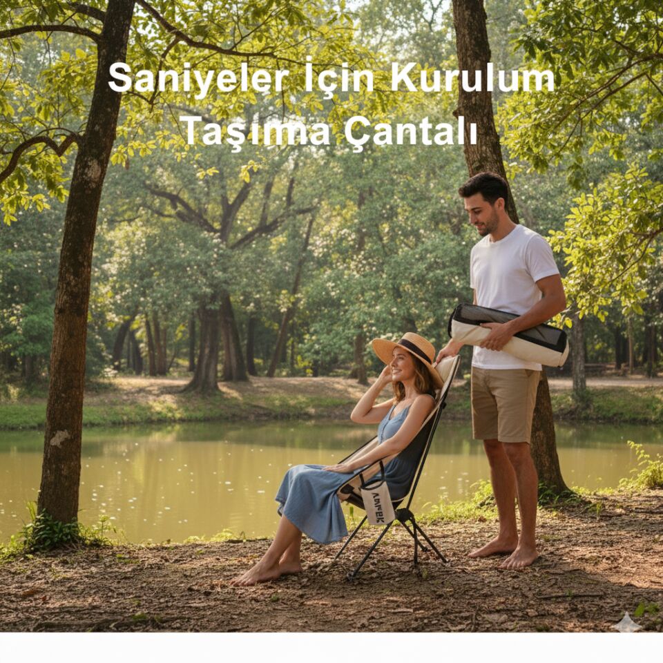 Katlanabilir Taşınabilir Baş Destekli Hafif ve Dayanıklı Kamp Balıkçı Doğa Sandalyesi Lüx1 Krem
