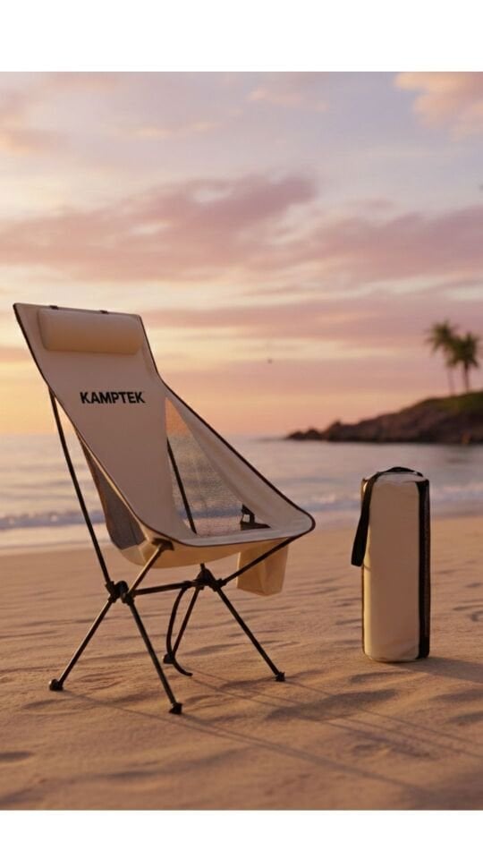 Katlanabilir Taşınabilir Baş Destekli Hafif ve Dayanıklı Kamp Balıkçı Doğa Sandalyesi Lüx1 Krem