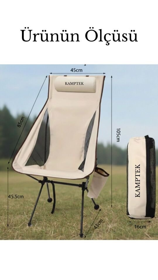 Katlanabilir Taşınabilir Baş Destekli Hafif ve Dayanıklı Kamp Balıkçı Doğa Sandalyesi Lüx1 Krem