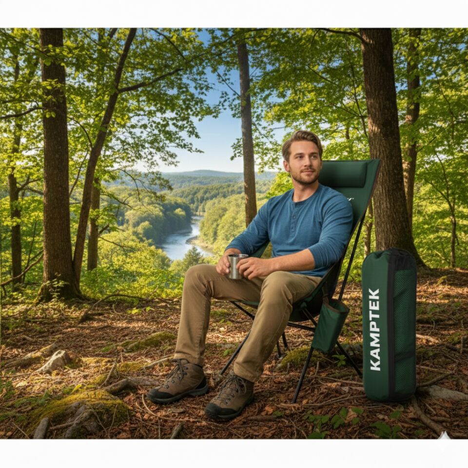 Katlanabilir Taşınabilir Baş Destekli Hafif ve Dayanıklı Kamp Balıkçı Doğa Sandalyesi Lüx Yeşil
