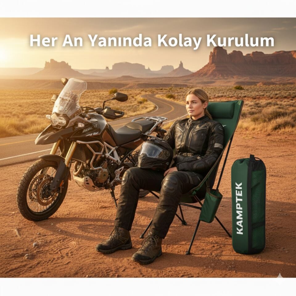 Katlanabilir Taşınabilir Baş Destekli Hafif ve Dayanıklı Kamp Balıkçı Doğa Sandalyesi Lüx Yeşil