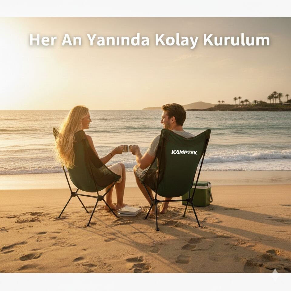 Katlanabilir Taşınabilir Baş Destekli Hafif ve Dayanıklı Kamp Balıkçı Doğa Sandalyesi Lüx Yeşil