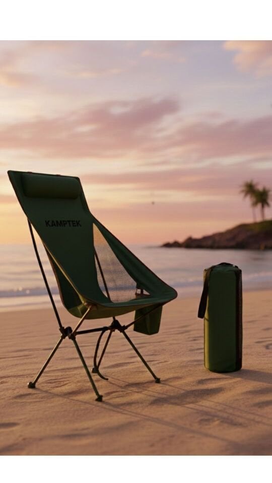 Katlanabilir Taşınabilir Baş Destekli Hafif ve Dayanıklı Kamp Balıkçı Doğa Sandalyesi Lüx Yeşil