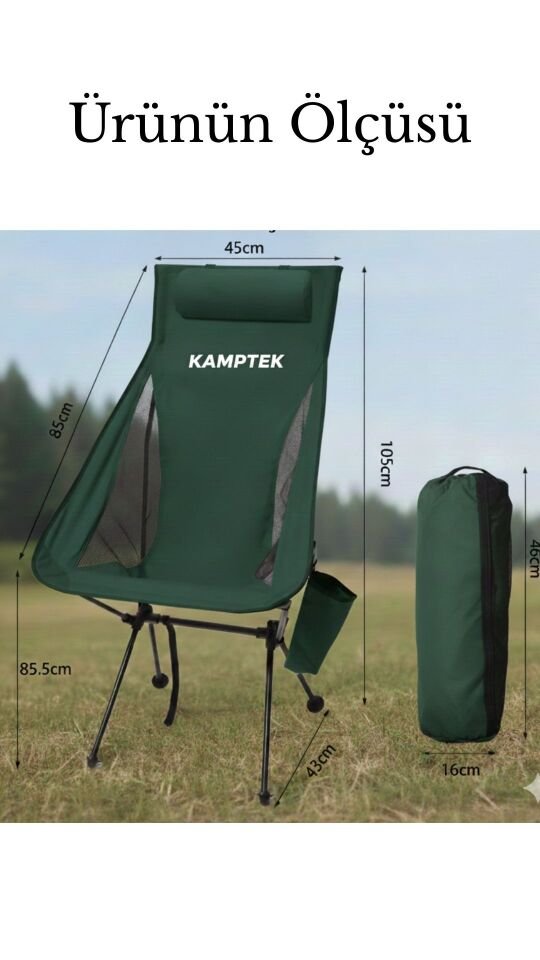 Katlanabilir Taşınabilir Baş Destekli Hafif ve Dayanıklı Kamp Balıkçı Doğa Sandalyesi Lüx Yeşil