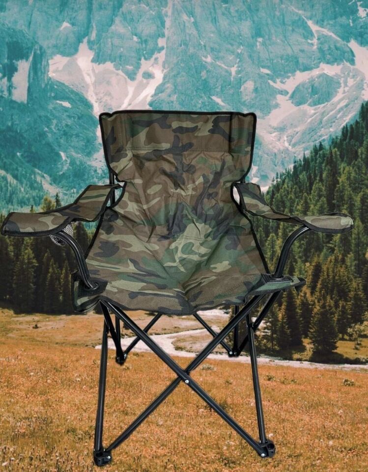 Katlanabilir Desenli Kamp Balıkçı Doğa Sandalyesi Taşıma Çantalı Haki