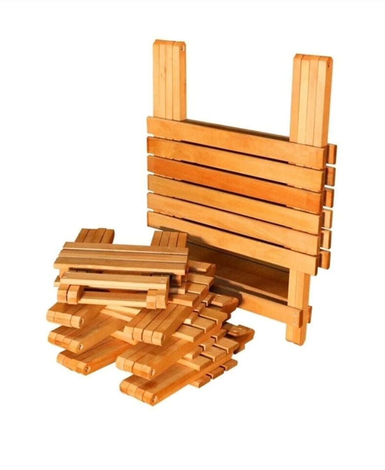 Kamptek Premium Ahşap Katlanabilir Kamp Bahçe Dükkan Masası ve 4’lü Tabure Seti