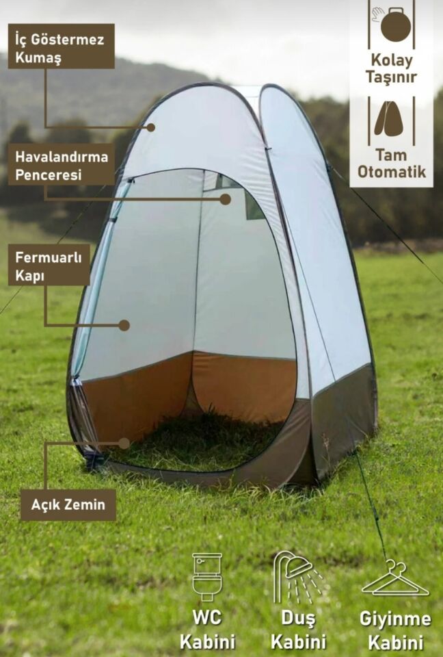Kamptek Pop-Up Otomatik Giyinme ve Duş Çadırı 190 cm - Portatif Kamp Tuvaleti Kabini ve Plaj Soyunma Çadırı  Kamp Çadırı Kamp Çadırı