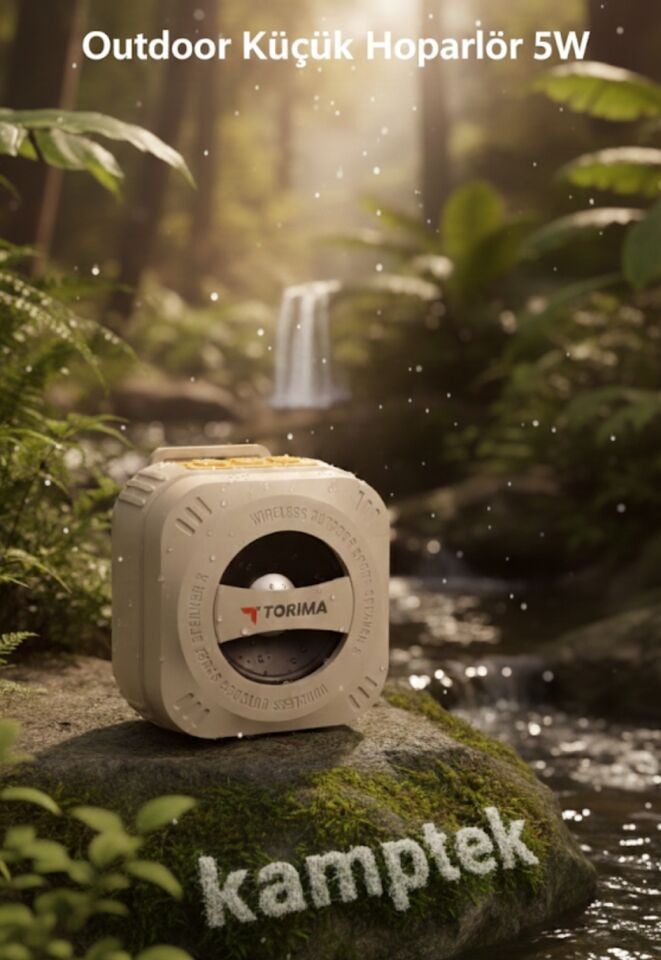 Outdoor Kablosuz Wireless 5W LED Işıklı Bluetooth Hoparlör Bej Doğa Güçlü Hoparlör