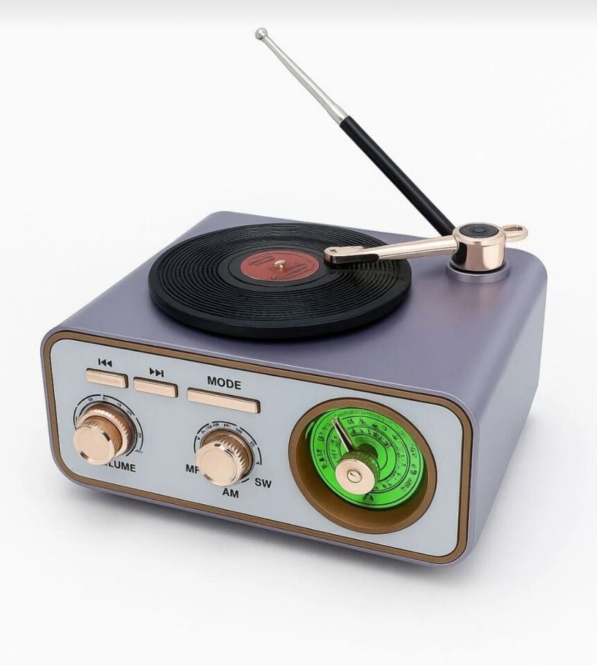 Plak Çalar Görünümlü Tasarım FM Radyo Müzik Çalar USB / AUX / Bluetooth Radyo Özellikli Müzik Çalar