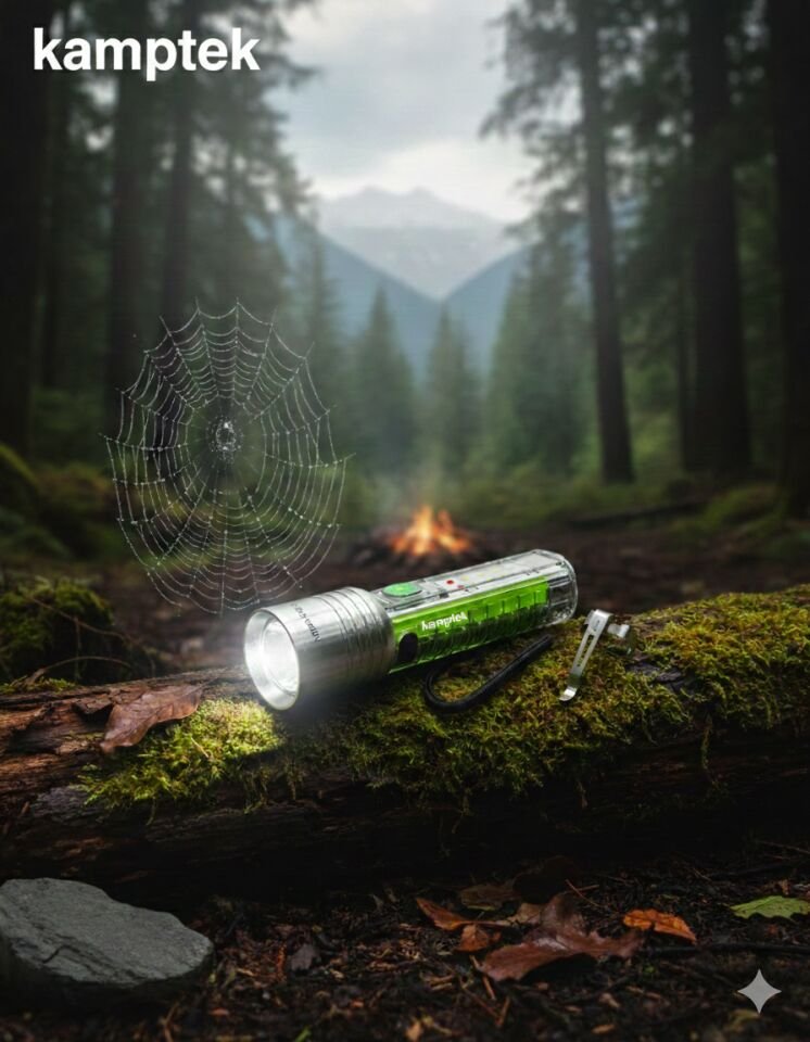 Kamptek Çok Fonksiyonlu Şeffaf Gövdeli LED El Feneri - Su Geçirmez & Şarj Edilebilir Çakarlı Fonksiyonel Avcılık Dağcılık Balıkçılık Feneri