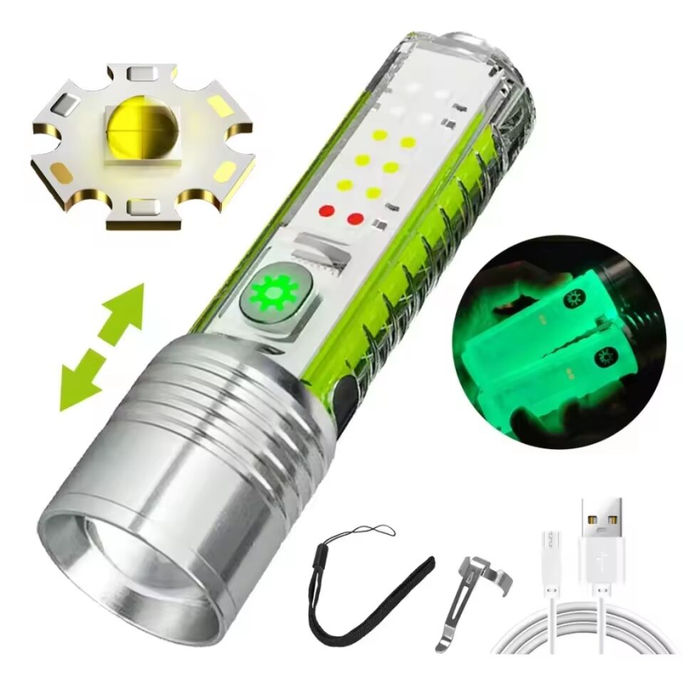 Kamptek Çok Fonksiyonlu Şeffaf Gövdeli LED El Feneri - Su Geçirmez & Şarj Edilebilir Çakarlı Fonksiyonel Avcılık Dağcılık Balıkçılık Feneri