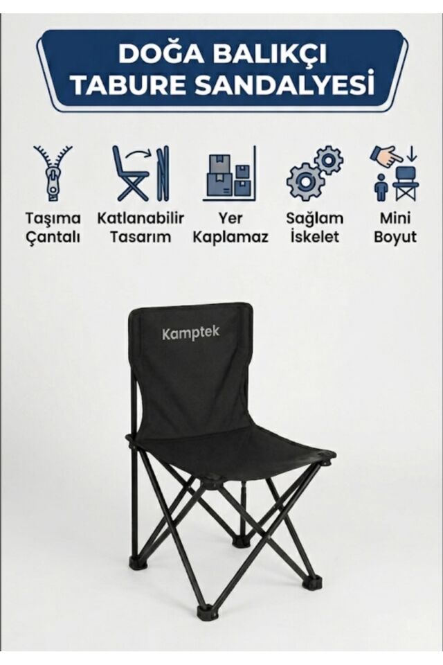 Kamptek Doğa Ve Balıkçı Sandalyesi - Yer Kaplamaz Mini Boy Tabure Telefon Koyma Cepli Sağlam Balıkçı Sandalye Tabure
