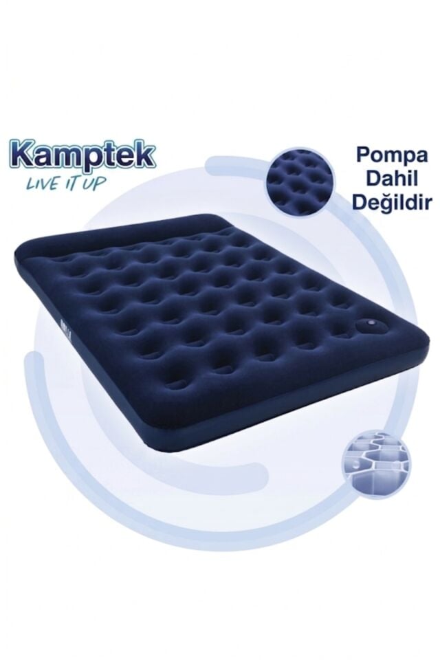 Double Çift Kişilik Şişme Kamp Ev Yatağı - 137x191x22 cm - 200 kg Kapasiteli Floklu Yüzey