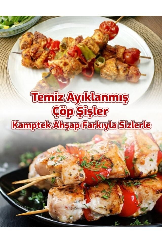 Ayıklanmış Temiz Bambu Ahşap Şiş Kamptek Ahşap Kaliteli Mangal Izgara Kebap Sebze Şişi 30 cm 50'li
