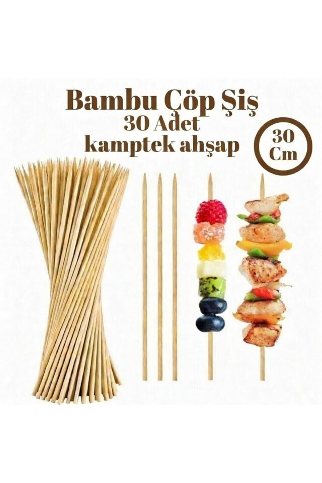 Ayıklanmış Temiz Bambu Ahsap Şiş Ahşap Kaliteli Mangal Izgara Kebap Sebze Şişi 30 cm 30 Adet