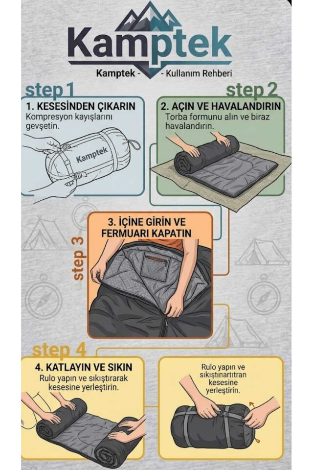 Kamptek Uyku Tulumu -10°C | Dört Mevsim, Hafif ve Dayanıklı Kamp Uyku Tulumu Taşıma Çantalı