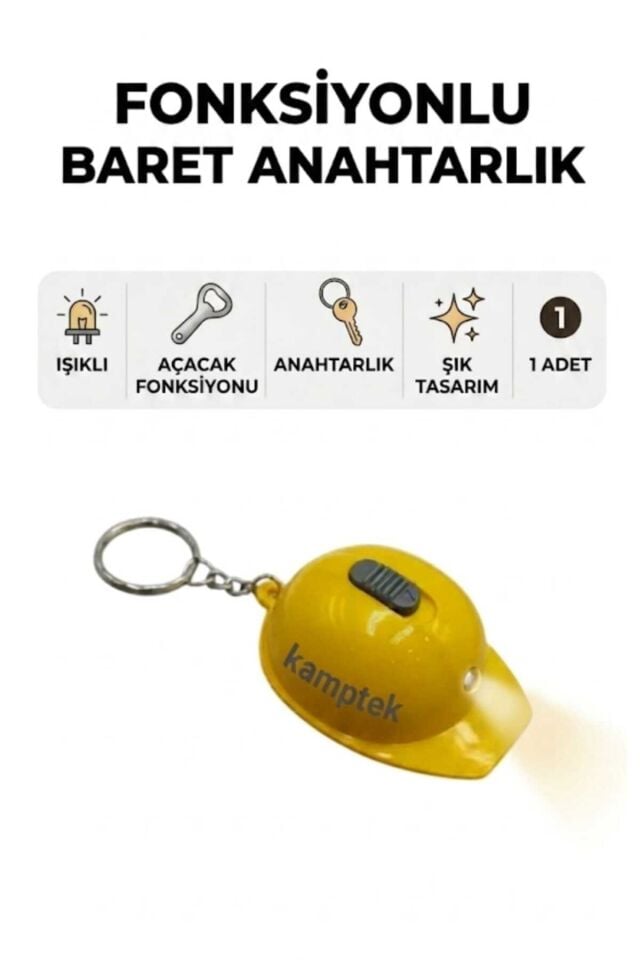 Baret Tasarım Anahtarlık Açacak Fonksiyonlu Işıklı Tasarım Anahtarlık Baret Sarı