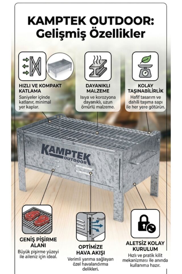 Kolay Taşınabilir Katlanabilir Kamp Doğa Pratik Kullanım Yer Kaplamayan Mangal 40*27