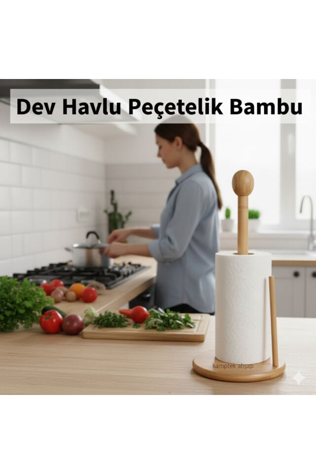 Kamptek Bambu Kağıt Havluluk, Rulo Kağıt Havlu Tutacağı, Dekoratif Peçetelik Kare/Yuvarlak