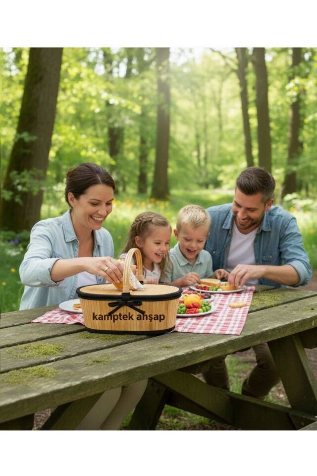KAMPTEK AHŞAP BAMBU 2'Lİ PİKNİK KAMP SEPETİ BÜYÜK KÜÇÜK BOY 2 ADET
