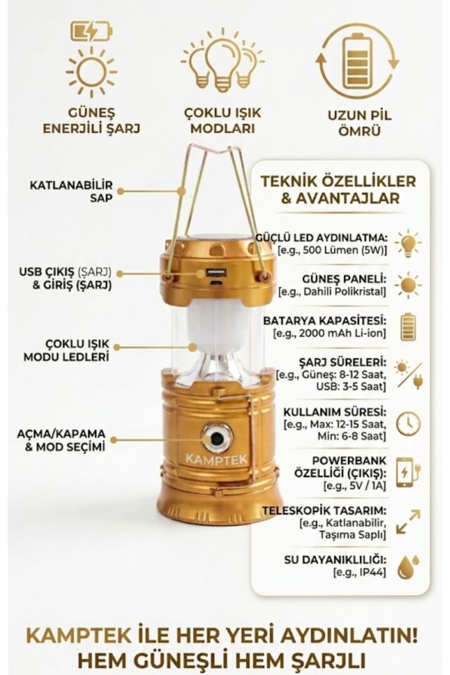 Ev Balkon Bahçe Deprem Lambası Güneş Enerjili Katlanır Fonksiyonlu Asma Apartatlı Lamba