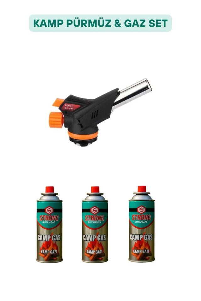 Kamptek Bütan Propan 3 Adet Gaz Kartuşu 400 ml 1 Adet 1300°c / 2500°f Kamp Pürmüz Başlığı