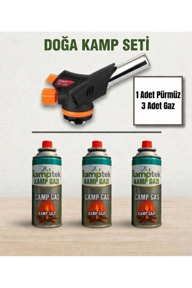 Kamptek Bütan Propan 3 Adet Gaz Kartuşu 400 ml 1 Adet 1300°c / 2500°f Kamp Pürmüz Başlığı