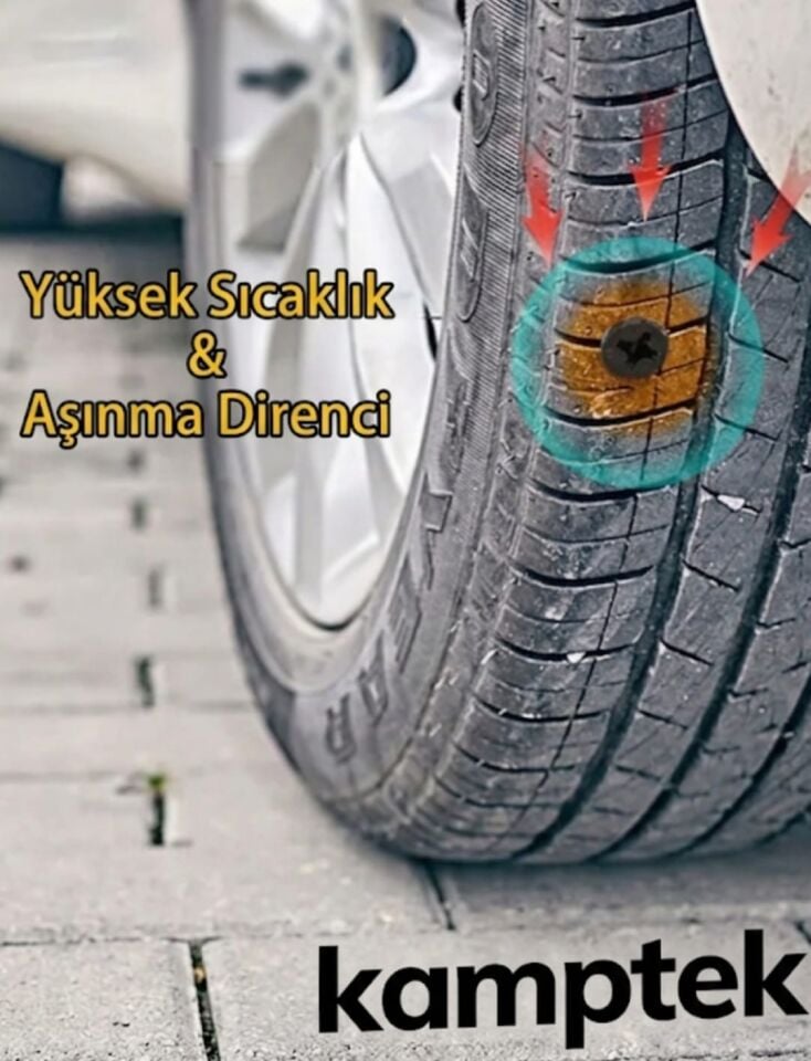 Kamptek Kendinden Vidalı Lastik Tamir Kiti - Pratik Tubeless Patlak Lastik Tamir Yaması Vidası (Siyah)