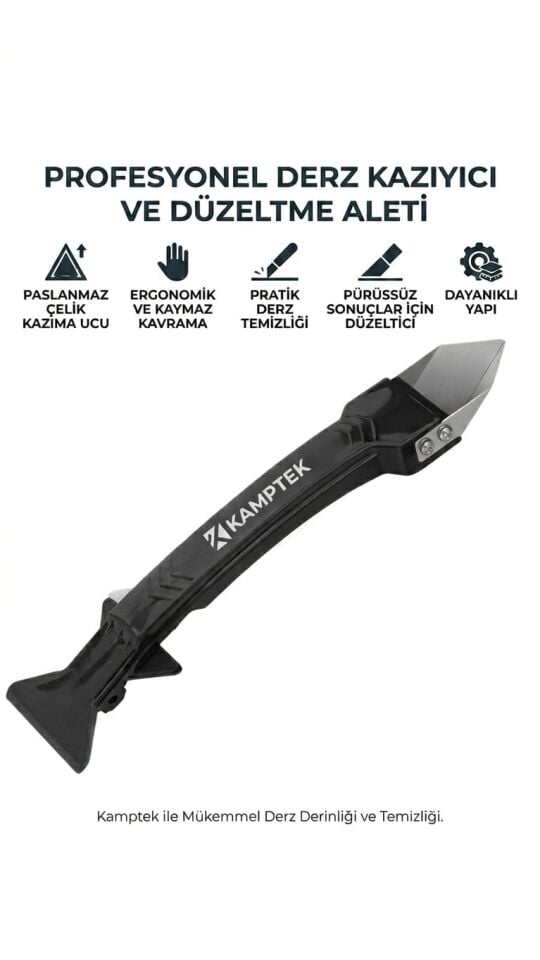 Kamptek 3'ü 1 Arada Profesyonel Silikon Derz Kazıyıcı Ve Düzeltme Aparatı - Paslanmaz Çelik Uçlu Profesyonel Usta Derz Kazıyıcı