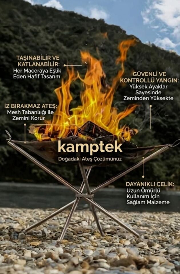 Kamptek Portatif Kamp Ateş Çukuru Ve Izgara - Katlanabilir Paslanmaz Çelik Kamp Mangalı