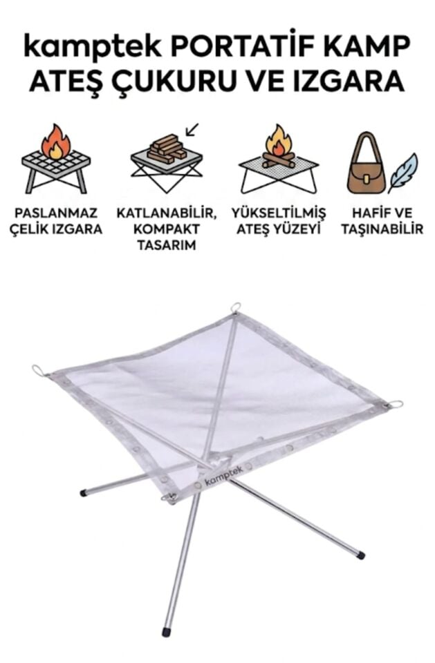 Kamptek Portatif Kamp Ateş Çukuru Ve Izgara - Katlanabilir Paslanmaz Çelik Kamp Mangalı