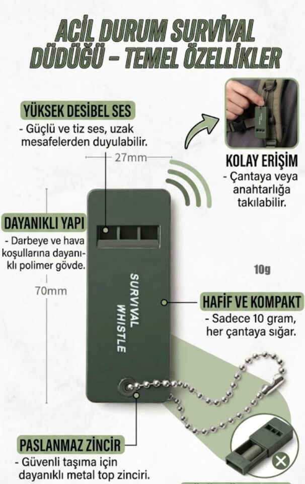Kamptek Afet Ve Acil Durum Düdüğü - Deprem, Kamp, Avcılık Ve Doğa Hayatta Kalma Düdüğü Yüksek Sesli Yeşil