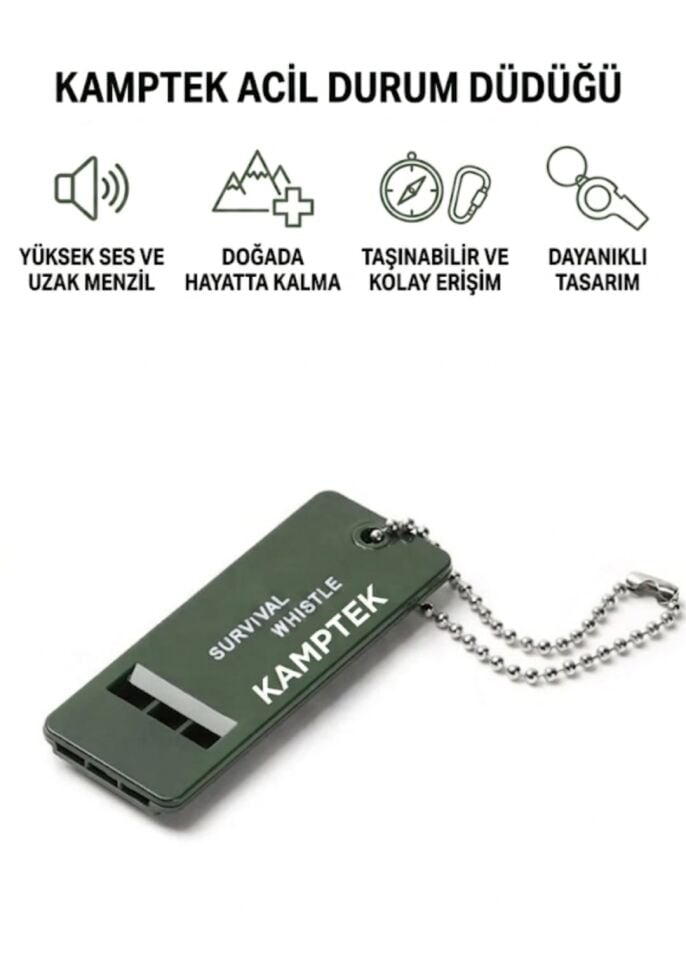Kamptek Afet Ve Acil Durum Düdüğü - Deprem, Kamp, Avcılık Ve Doğa Hayatta Kalma Düdüğü Yüksek Sesli Yeşil