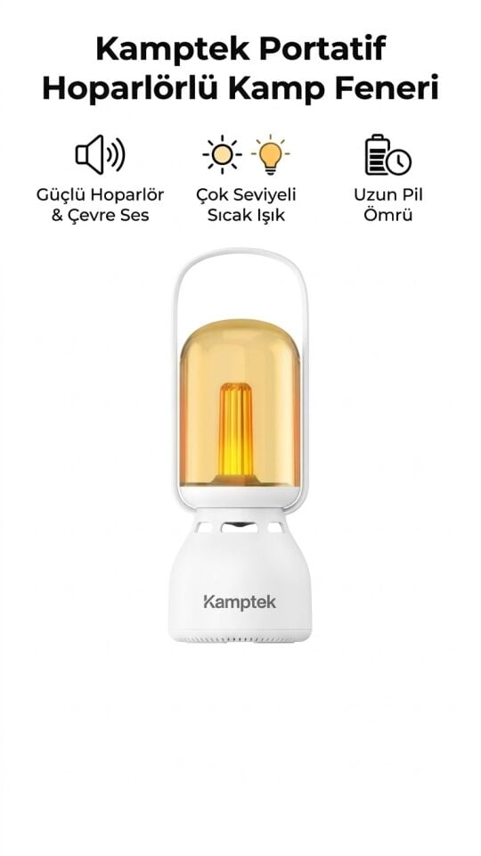 Kamptek 2'si 1 Arada Portatif Kamp Feneri Ve Bluetooth Hoparlör Ses Sistemi - IPX4 Su Geçirmez Şarjlı Işık Filamanlı Lamba