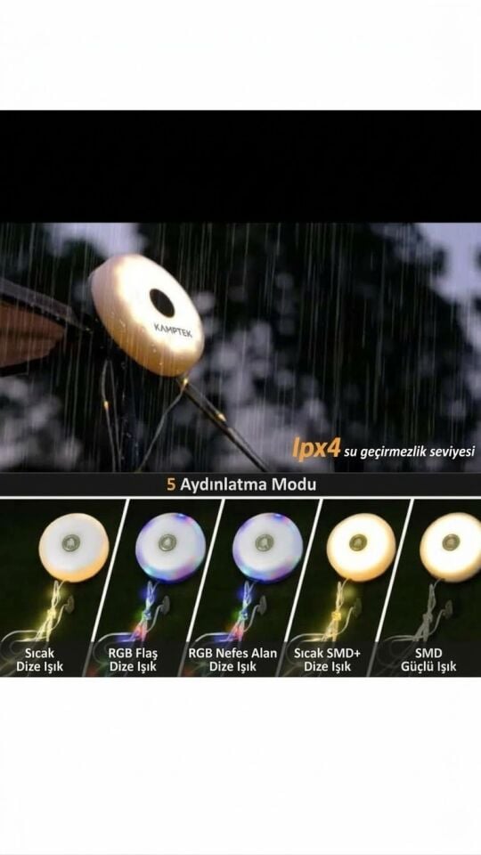 Şarjlı LED Kamp Aydınlatma Seti - RGB Gökkuşağı Renk Modlu, Uzun Pil Ömürlü Şerit Kamp Lambası Çadır Lambası Kamp Lambası
