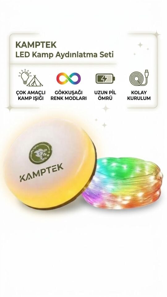 Şarjlı LED Kamp Aydınlatma Seti - RGB Gökkuşağı Renk Modlu, Uzun Pil Ömürlü Şerit Kamp Lambası Çadır Lambası Kamp Lambası