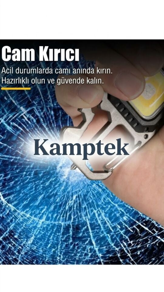 Kamptek 4 Fonksiyonlu Taşınabilir Cep Feneri - Tripodlu, Şişe Açacaklı, Mıknatıslı Şarjlı Anahtarlık Lamba Fonksiyonel Lamba Işıldak